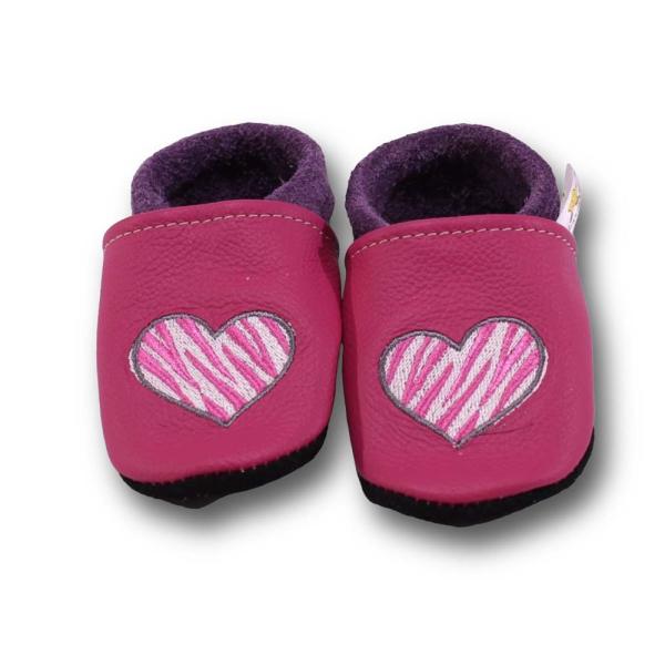 Krabbelschuhe Herz getigert pink